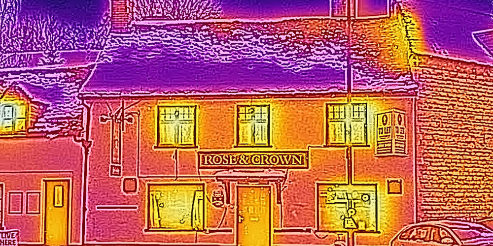 A thermal image of a building