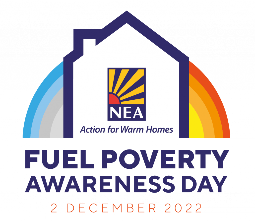 A graphic of the NEA fuel poverty awareness day logo - 2 December 2022