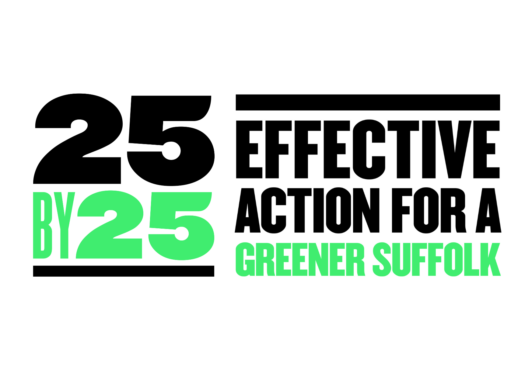 25 by 25 logo in black and green - effective action for a greener suffolk