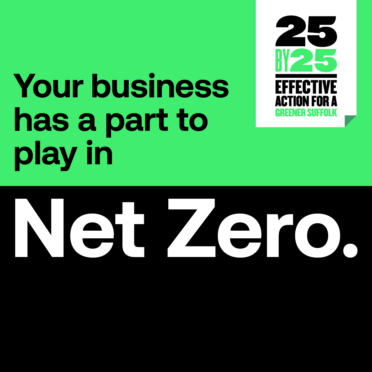 Green and black square that says 'your business has a part to play in Net Zero'.